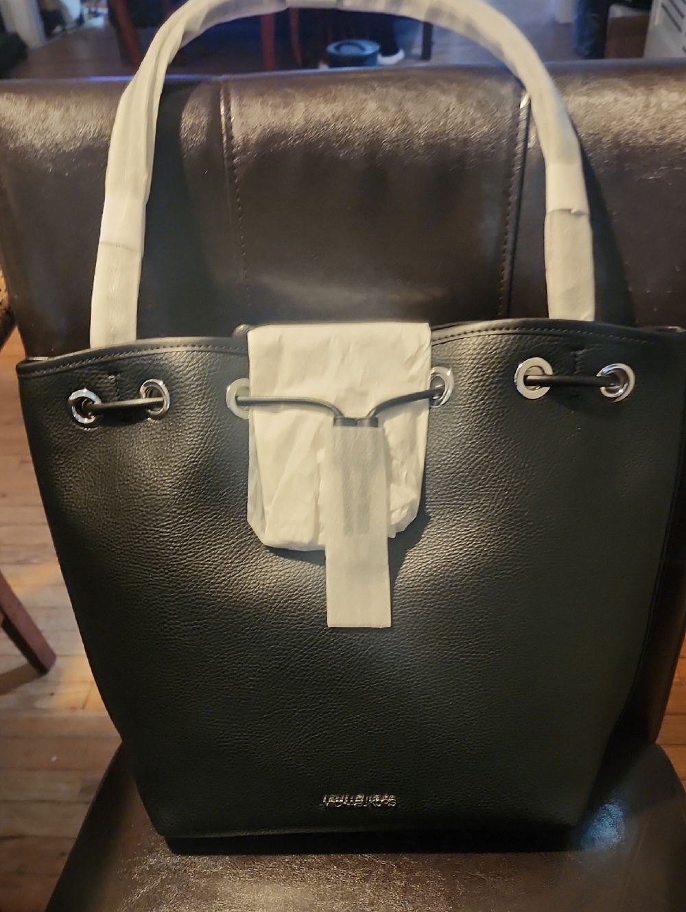 Michael Kors Black Pebbled Leather Drawstring Tote